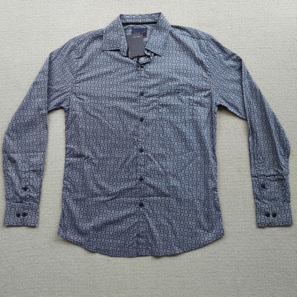 Day & Age Button Down Mens Medium Blue‎ Geometric Print Long Sleeve Cotton Shirt